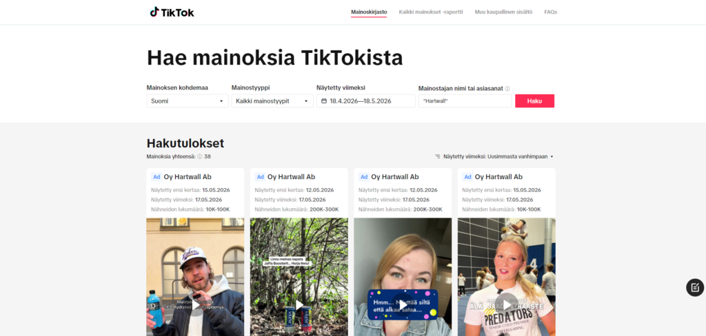 Hae mainoksia TikTokista - Kilpailijaseuranta työkalu